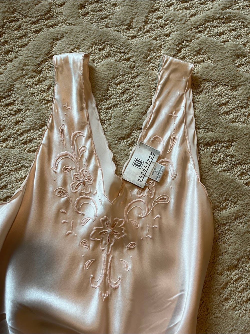 Nostalgia Pale Blush Satin Embroidered V-Neck Nightgown